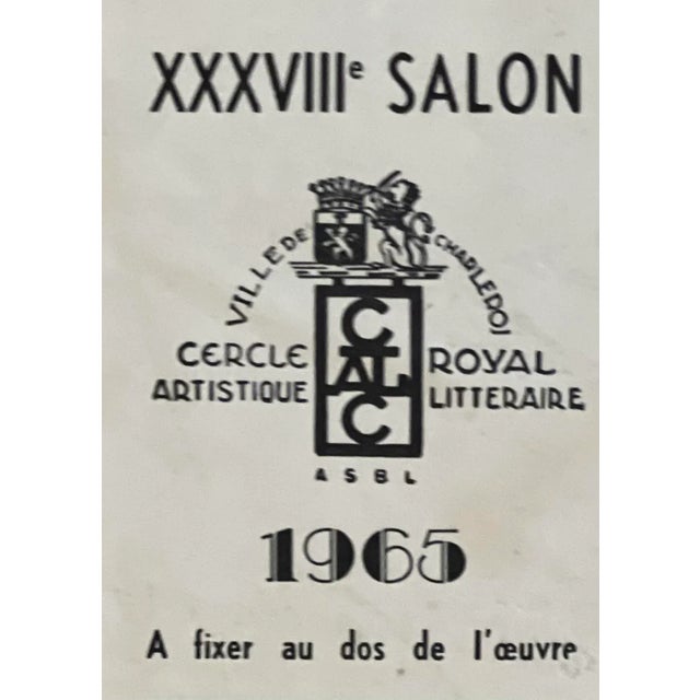 Metal 1964 Belgium French Vintage Mid Century Landscape Oil Painting Titled "La Ligne 130" (The Line 130) by Jean Maucourant For Sale - Image 7 of 10