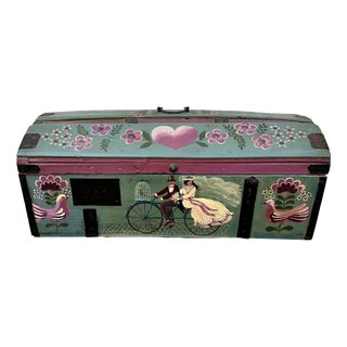 Provençal Style Wedding Chest in Polychrome Wood and Wrought Iron, France, 1930s For Sale