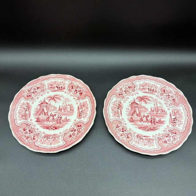 A Pair of Antique Staffordshire "Palestine" Pink Transfer Decorated Plates, 1830’s For Sale - Image 12 of 12