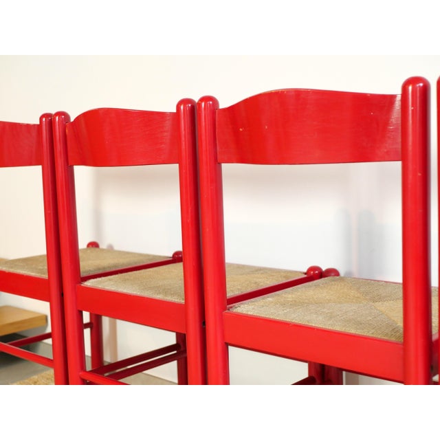 Red Lacquered Wooden Chairs with Braided Rope Seats, 1980s, Set of 4 For Sale - Image 9 of 12