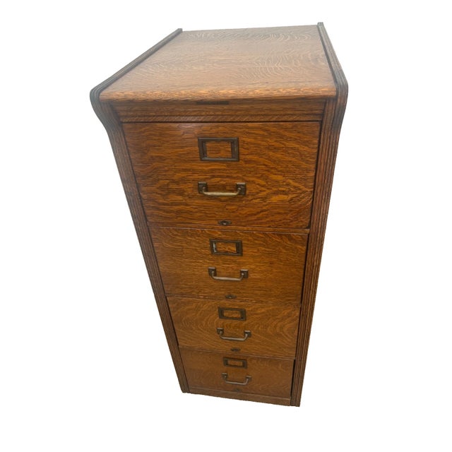 1910s Antique Yawman and Erbe Tiger Oak Vertical File Cabinet Arts and Crafts C1910 For Sale - Image 5 of 12