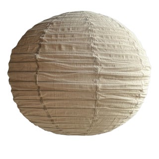 Large Round Pink Japanese-Style Rattan and Natural Linen Pendant Light For Sale
