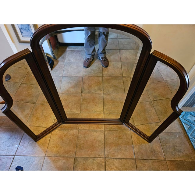 Traditional 1990s Ethan Allen Georgian Court Mirror Trifold Dresser Chest Cherry Chippendale 297 For Sale - Image 3 of 13