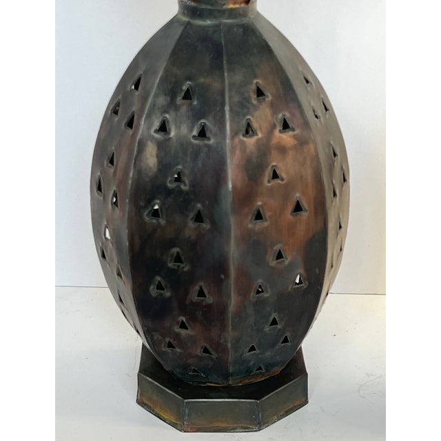 1970s Vintage Mexican Punched Tin Pineapple Lantern Votive Candle Holders – Hojalata Folk Art a Pair For Sale - Image 5 of 11