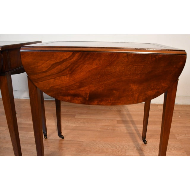 Wood 1930s Pair of Weiman Regency Mahogany & Leather Top Pembroke Side / End Tables For Sale - Image 7 of 18