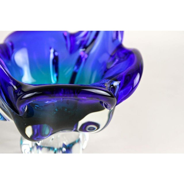 Mid-Century Blue Murano Glass Basket with Curved Handles, Italy, 1960 For Sale - Image 17 of 18