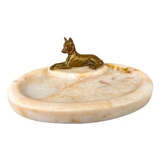 Antique French Marble and Brass Dog Display Tray For Sale