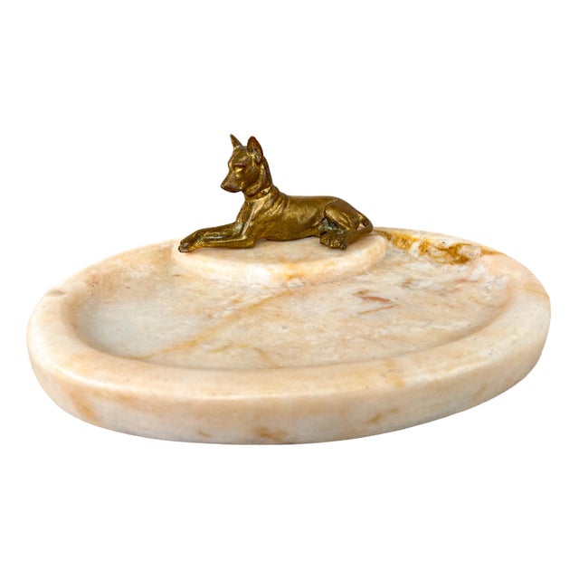 Antique French Marble and Brass Dog Display Tray For Sale