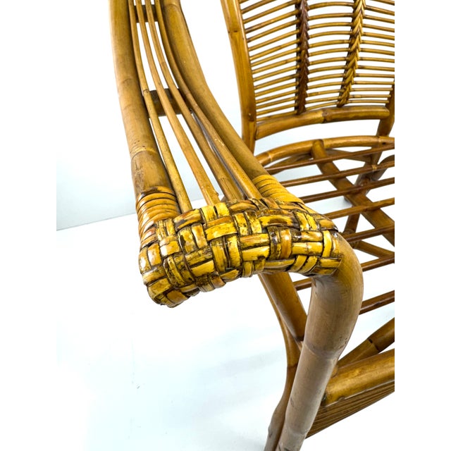 Vintage Bent Bamboo & Rattan Lounge Chair in the Style of Franco Albini For Sale - Image 4 of 13