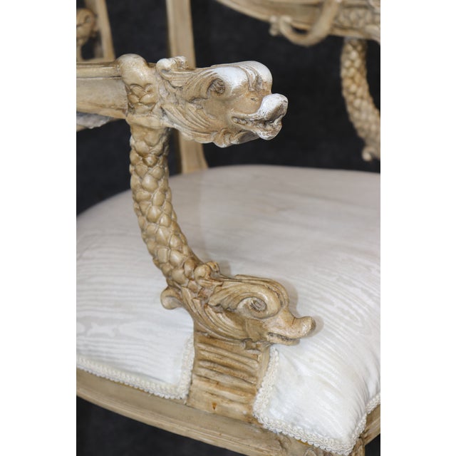 Set of 4 19th C. Italian Directoire Style Painted Dolphin Arm Dining Chairs For Sale - Image 12 of 15
