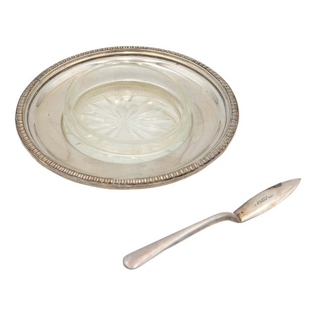 Circular Silver Butter Dish with Frieze For Sale