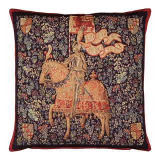 The Montacute Knight Tapestry Cushion With Feather Filler - 46x46cm (18"x18") For Sale