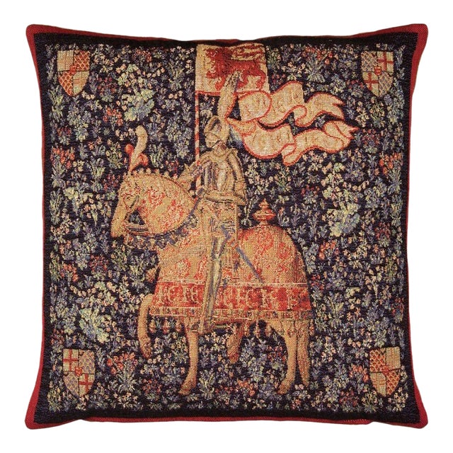 The Montacute Knight Tapestry Cushion With Feather Filler - 46x46cm (18"x18") For Sale
