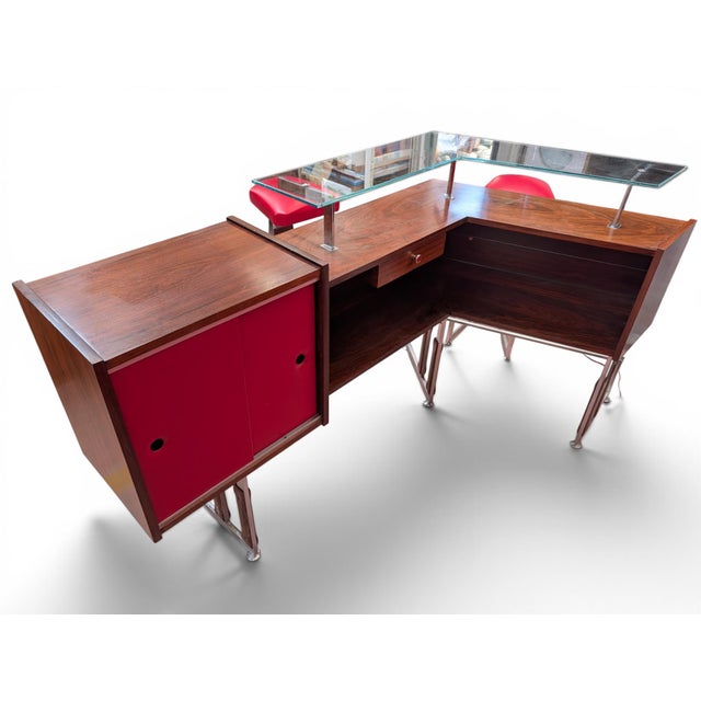 Vintage Space Age Rosewood and Red Lounge Bar, 1970s, Set of 4 For Sale - Image 5 of 18