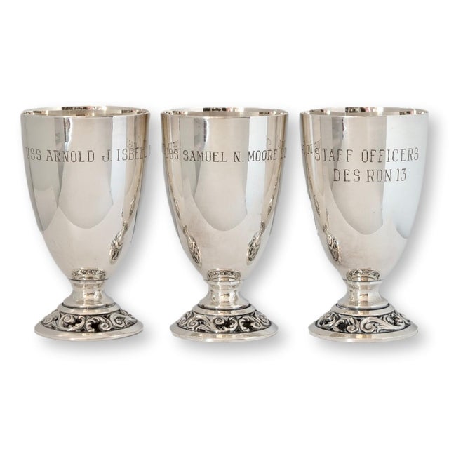 Vintage U.S. Navy Silver Plate Naval Ship Goblets Set of 12 For Sale - Image 4 of 6