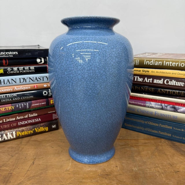Early 20th Century Blue Crackle Ceramic Glazed Vase with Round Belly For Sale - Image 5 of 7