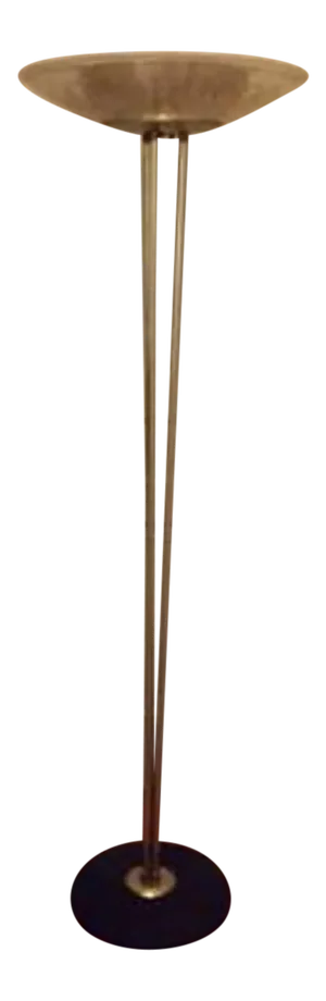 1960s Mid Century Gerald Thurston Atomic Floor Lamp With Gold Fleck Pebble Enameled Glass Shade by Carl Moser