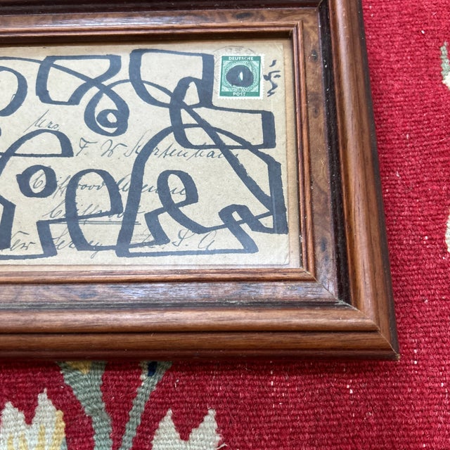 Contemporary original abstract marker drawing by Wayne Cunningham on vintage German envelope. Signed and framed. Measures...