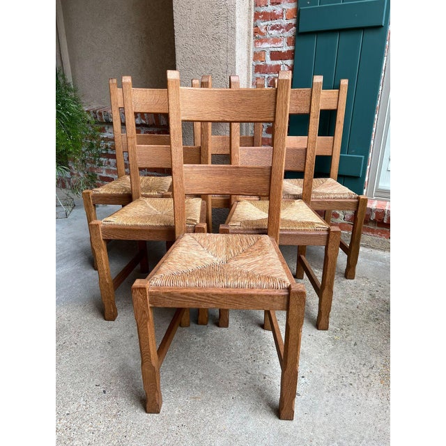 Set 6 Vintage French Ladder Back Dining Chairs Rush Seat Oak Country Farmhouse For Sale - Image 14 of 18