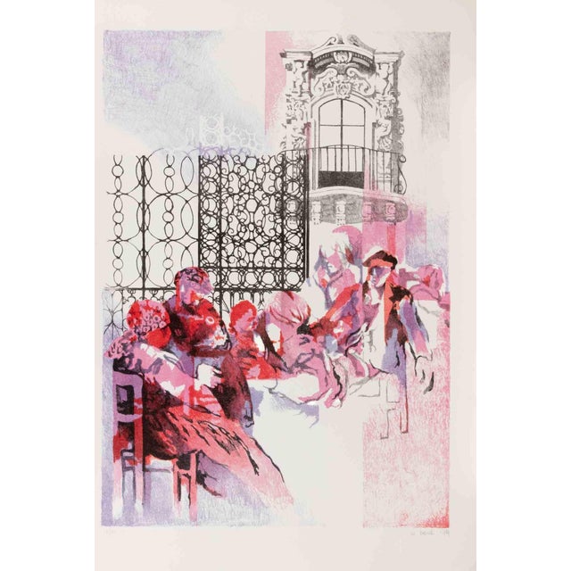 Lithograph on paper realized by Mario Bardi in 1979. Hand signed and numbered in pencil. Edition of 99. Very good...