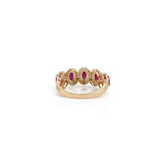 14k Gold Vintage Inspired 1.5ct Ruby & Diamond Halo Wedding Band Ring Size 6.5 For Sale - Image 10 of 17