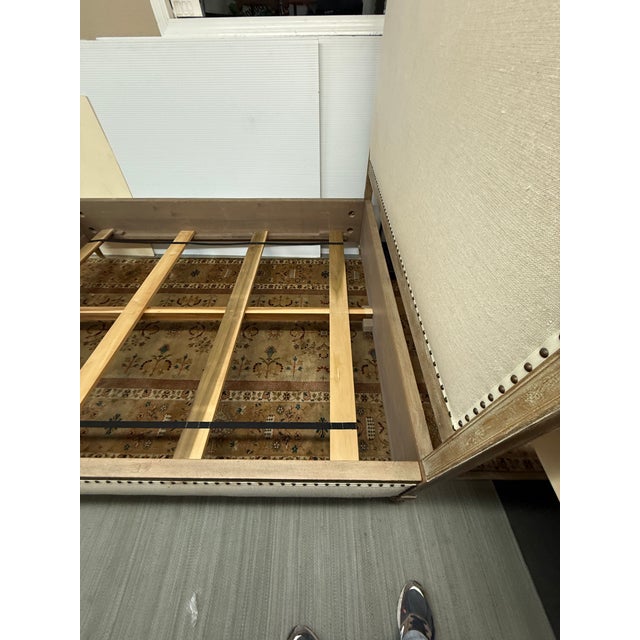 Queen Size Restoration Hardware Maison Fabric Panel Bed Frame, Antique Oak Finish For Sale - Image 9 of 12