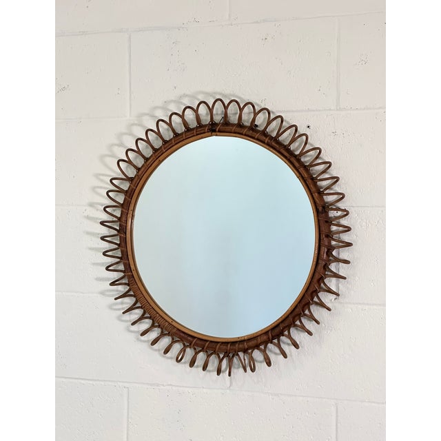Wood Round Bamboo Mirror, 1970s For Sale - Image 7 of 7