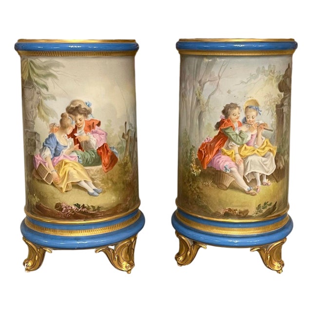 Late 19th Century Pair of French Sèvres Style Porcelain Vases. For Sale