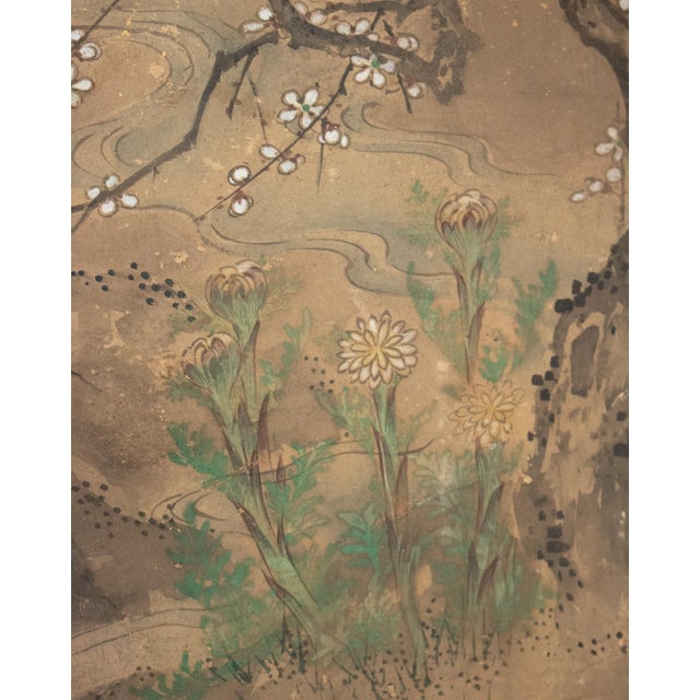 "Egrets and Sparrow", C. 1950s Japanese Yamato-E Style Byobu Screen For Sale - Image 12 of 18