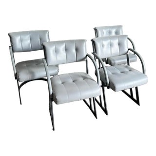 Postmodern Gray and Charcoal Cantilever Dining Arm Chairs For Sale