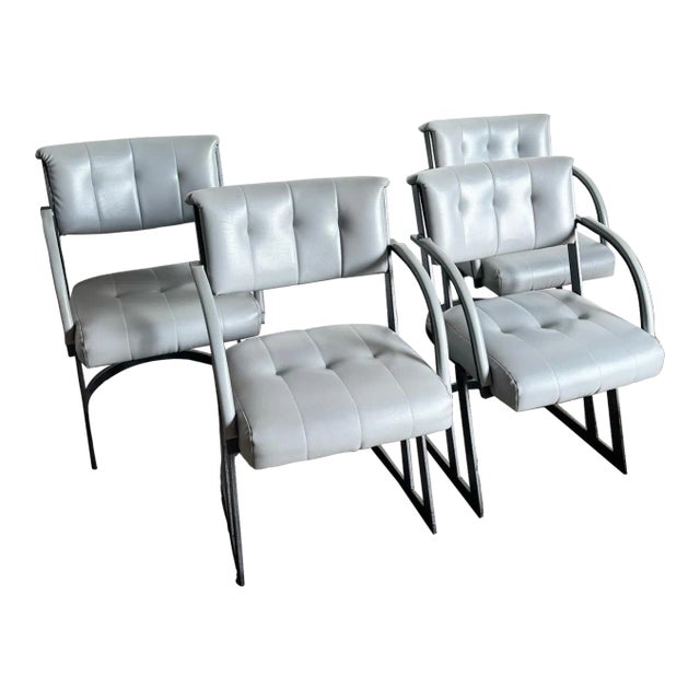 Postmodern Gray and Charcoal Cantilever Dining Arm Chairs For Sale