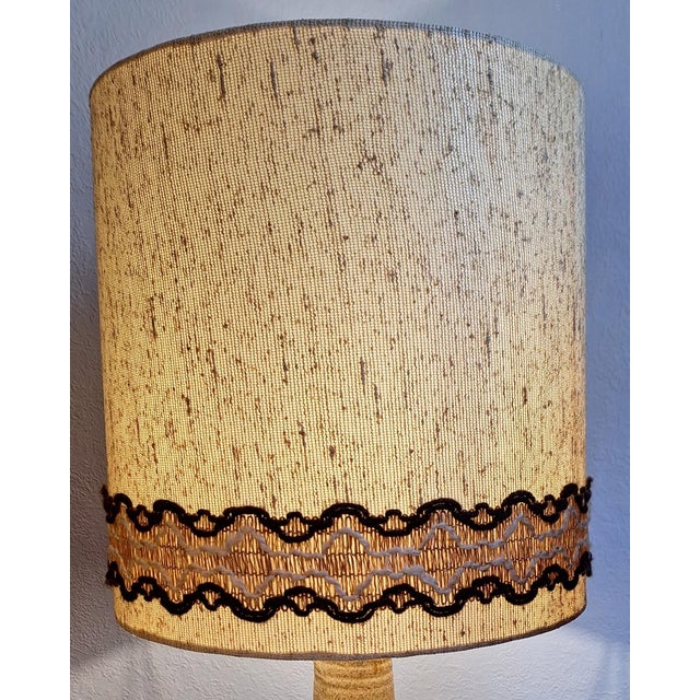 Large Vintage Table Lamp with Beige-Brown Ceramic Base and Original Fabric Shade, 1970s For Sale - Image 10 of 11