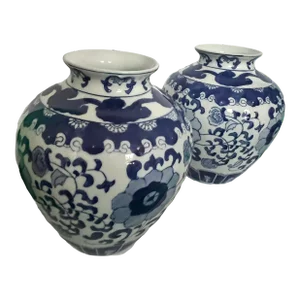 Authentic Mid-Century Vintage Porcelain Chinoiserie Large Jars - Set of 2