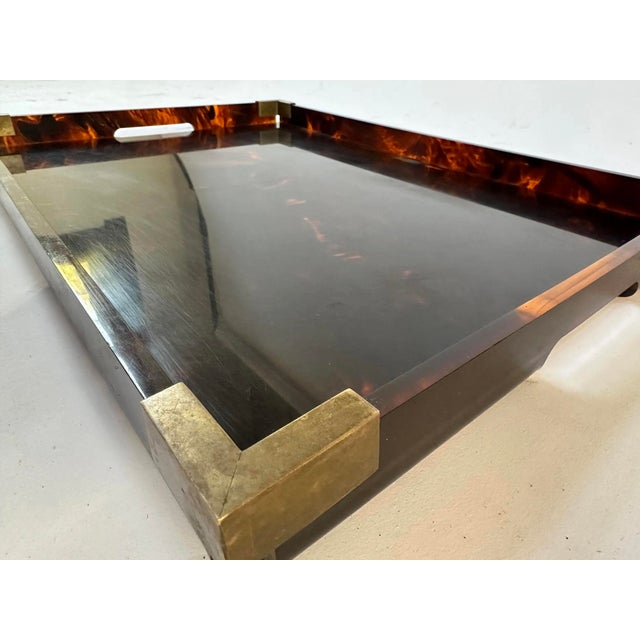 1960s Faux Tortoiseshell and Brass Serving Tray attributed to Christian Dior Home Collection, Italy, 1960s For Sale - Image 5 of 8