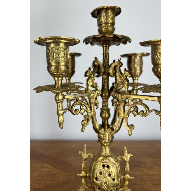 Vintage French Style Architectural Brass Garniture Set, Set of 3 For Sale - Image 11 of 17