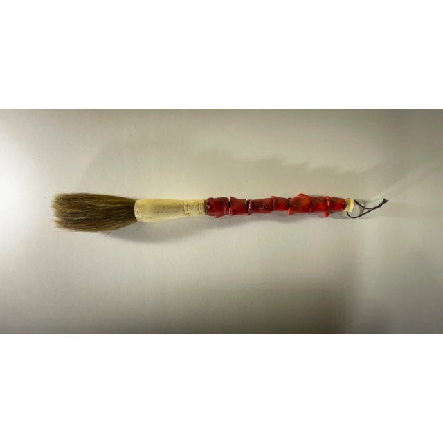 Single Asian Red Coral Calligraphy Brush For Sale - Image 4 of 10