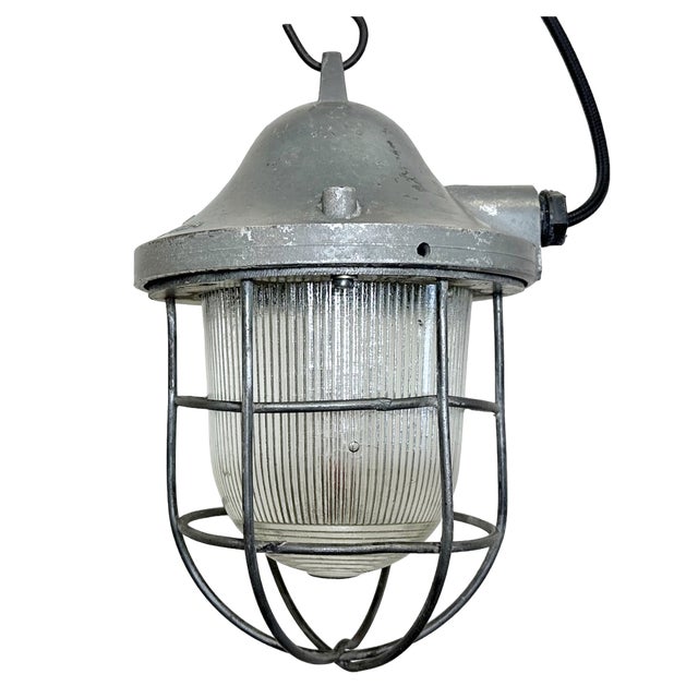 Industrial Grey Bunker Cage Light from Polam Gdansk, 1970s For Sale