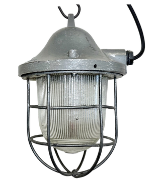 Industrial Grey Bunker Cage Light from Polam Gdansk, 1970s