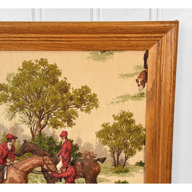 Vintage English Traditional Equestrian Fox Hunt 3d Textile & Oak Wall Art For Sale - Image 6 of 9