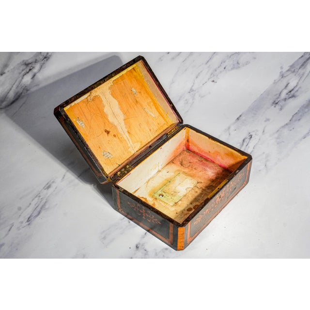 Beautiful Antique Victorian Lacquered Music Box Case Decorative Inlaid Wooden Box W/ Key European Home Decor For Sale - Image 10 of 18
