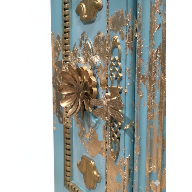 Wood "The Blue Duchess" Hand Painted Neoclassical Display Armoire, China Hutch For Sale - Image 7 of 16