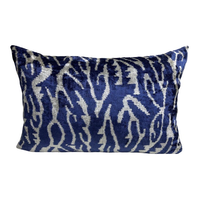 Velvet Silk Lumbar Pillow Cover With Ikat Design For Sale