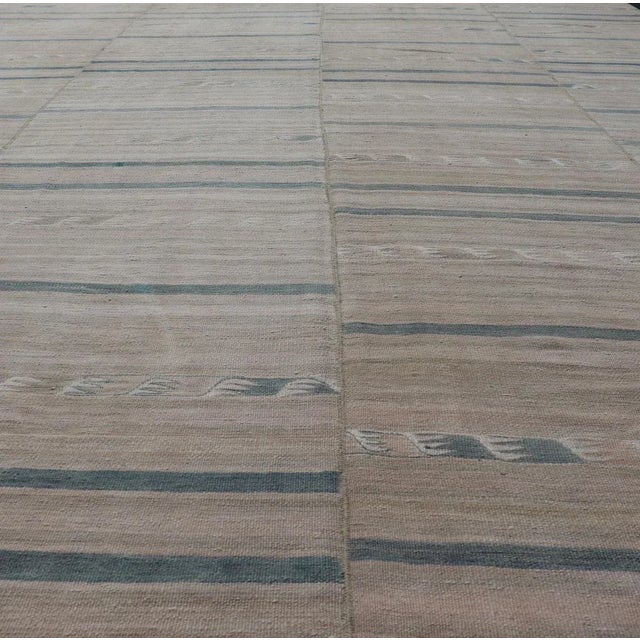 Traditional Mid 20th Century Turkish Vintage Paneled Kilim Vintage Rug in Muted Colors With Blue Highlights For Sale - Image 3 of 11