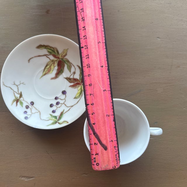 Purple Circa 1770 Antique Bow Porcelain Tea Cup and Saucer With Hand Painted Designer Mark For Sale - Image 8 of 12