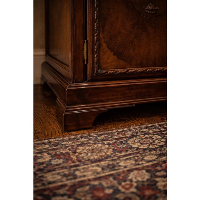 Vintage Baker Mahogany Entry Cabinet / Console With Carved Urn Doors and Interior Drawers For Sale - Image 12 of 12