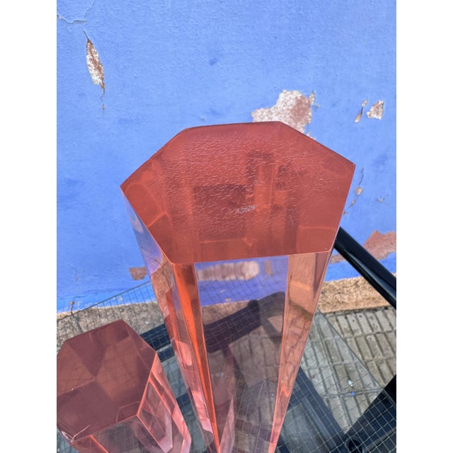 Vintage Hexagonal Figures in Pink Methacrylate, 1960s, Set of 3 For Sale - Image 6 of 9