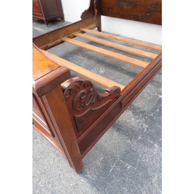 Late 1800s Victorian Carved Extra Tall Solid Walnut Full Size Bedframe For Sale In Miami - Image 6 of 13
