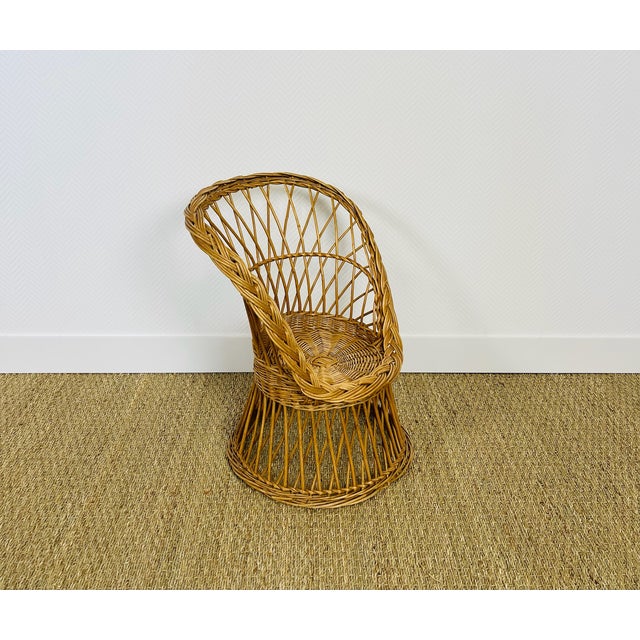 Rustic Vintage Handcrafted Rattan Children's Armchair, 1960s For Sale - Image 3 of 11