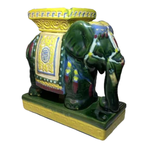 Mid-Century Modern Chinoiserie Ceramic Emerald Green Elephant Ashtray