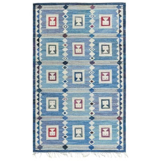 Vintage Swedish Flat Weave Rug “The Girls in the Window” Designed by Edna Martin For Sale